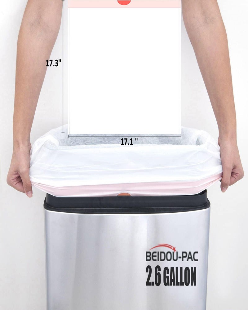 BEIDOU-PAC Trash Bags 2.6 Gallon Drawstring, 100 Count, Multifold Roll Garbage Bags, Small Kitchen Trash Bags, Odorless & Extra Thick White Plastic Food Scrap Bag for Home Office Bathroom Kitchen Bins - Image 3